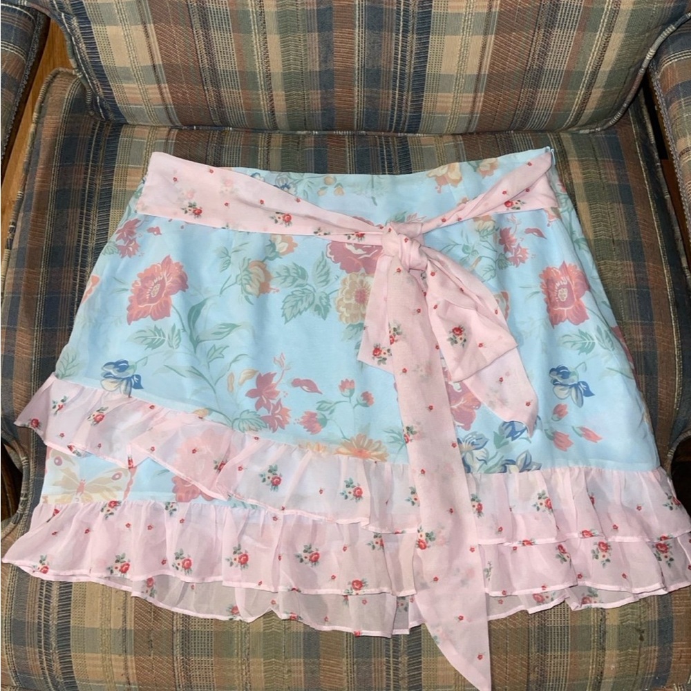DOLLS KILL x HOLLY HOBBIE Pat A Cake Floral Print Chiffon Skirt - Picture 1 of 5